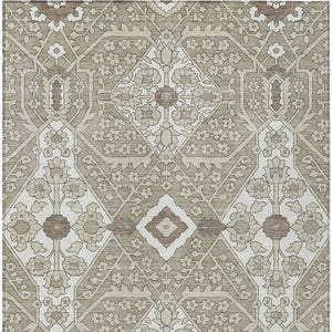 Homeroots 3' Versatile Floral Indoor Outdoor Area Rug In Artichoke Green, Ivory, And Gray - Washable Design 3' X 5' Polyester 590100