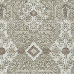 Homeroots 3' Versatile Floral Indoor Outdoor Area Rug In Artichoke Green, Ivory, And Gray - Washable Design 3' X 5' Polyester 590100