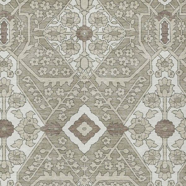 Homeroots 3' Versatile Floral Indoor Outdoor Area Rug In Artichoke Green, Ivory, And Gray - Washable Design 3' X 5' Polyester 590100