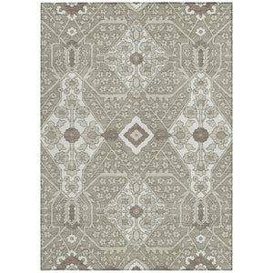 Homeroots 3' Versatile Floral Indoor Outdoor Area Rug In Artichoke Green, Ivory, And Gray - Washable Design 5' X 8' Polyester 590101