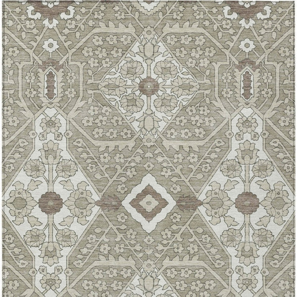 Homeroots 3' Versatile Floral Indoor Outdoor Area Rug In Artichoke Green, Ivory, And Gray - Washable Design 5' X 8' Polyester 590101