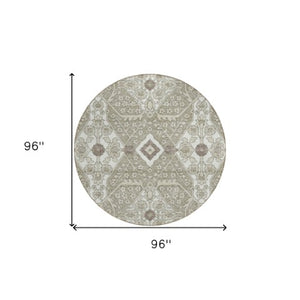 Homeroots 3' Versatile Floral Indoor Outdoor Area Rug In Artichoke Green, Ivory, And Gray - Washable Design 8' Round Polyester 590102