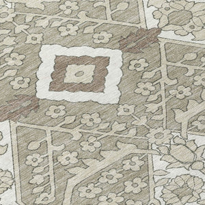 Homeroots 3' Versatile Floral Indoor Outdoor Area Rug In Artichoke Green, Ivory, And Gray - Washable Design 8' X 10' Polyester 590103