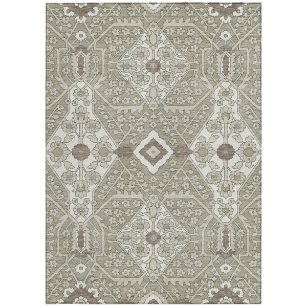 Homeroots 3' Versatile Floral Indoor Outdoor Area Rug In Artichoke Green, Ivory, And Gray - Washable Design 9' X 12' Polyester 590104