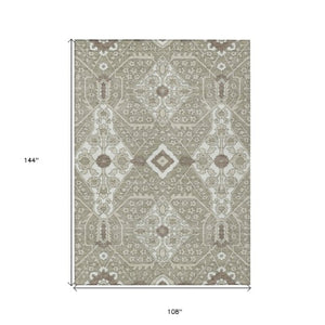 Homeroots 3' Versatile Floral Indoor Outdoor Area Rug In Artichoke Green, Ivory, And Gray - Washable Design 9' X 12' Polyester 590104
