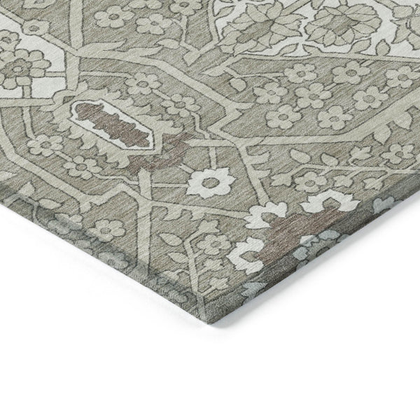 Homeroots 3' Versatile Floral Indoor Outdoor Area Rug In Artichoke Green, Ivory, And Gray - Washable Design 10' X 14' Polyester 590105