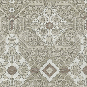 Homeroots 3' Versatile Floral Indoor Outdoor Area Rug In Artichoke Green, Ivory, And Gray - Washable Design 10' X 14' Polyester 590105