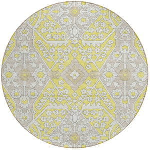 Homeroots 3' Versatile Floral Indoor Outdoor Area Rug In Artichoke Green, Ivory, And Gray - Washable Design 8' Round Polyester 590108