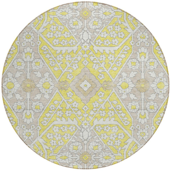 Homeroots 3' Versatile Floral Indoor Outdoor Area Rug In Artichoke Green, Ivory, And Gray - Washable Design 8' Round Polyester 590108