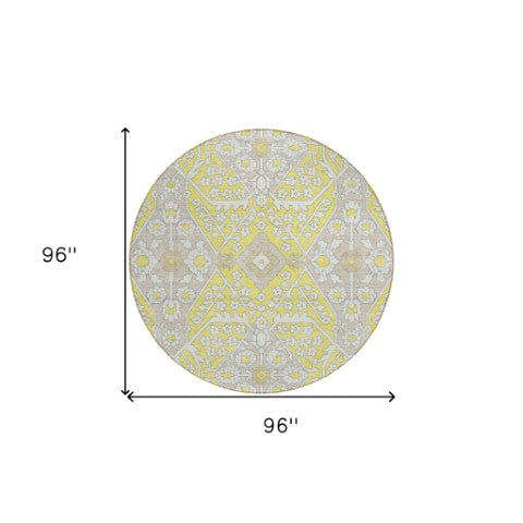 Homeroots 3' Versatile Floral Indoor Outdoor Area Rug In Artichoke Green, Ivory, And Gray - Washable Design 8' Round Polyester 590108