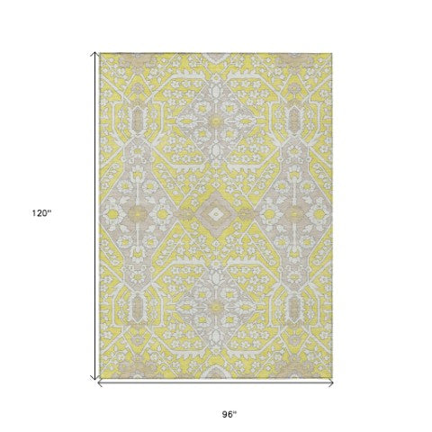 Homeroots 3' Versatile Floral Indoor Outdoor Area Rug In Artichoke Green, Ivory, And Gray - Washable Design 8' X 10' Polyester 590109