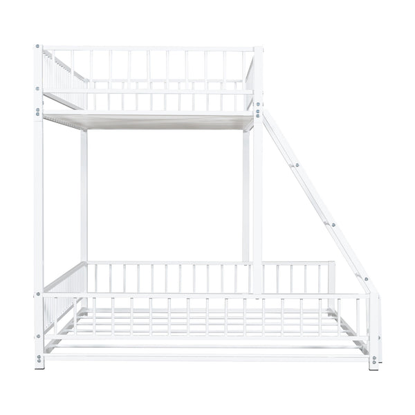 English Elm Twin XL over Queen Metal Bunk Bed with Ladder and Guardrails, Space-Saving Sturdy Frame for Kids and Guests White N709P277756K