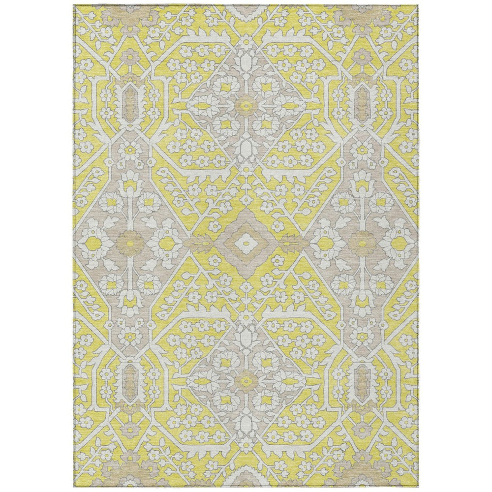 HomeRoots 9' Floral Indoor Outdoor Area Rug in Yellow, Ivory & Beige - Durable, Washable, Stylish Design for Any Space 9' X 12' 590110