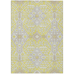 HomeRoots 9' Floral Indoor Outdoor Area Rug in Yellow, Ivory & Beige - Durable, Washable, Stylish Design for Any Space 9' X 12' 590110