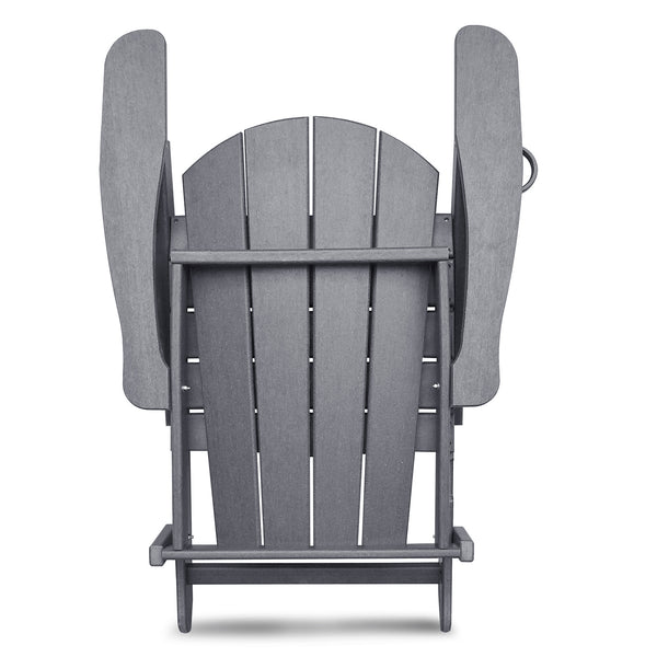 English Elm Folding HDPE Adirondack Chair Set with Side Table, All-Weather Foldable Patio Seating, Ergonomic Comfort Grey W1889P408657