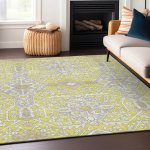 Homeroots 3' Versatile Floral Indoor Outdoor Area Rug In Artichoke Green, Ivory, And Gray - Washable Design 10' X 14' Polyester 590111