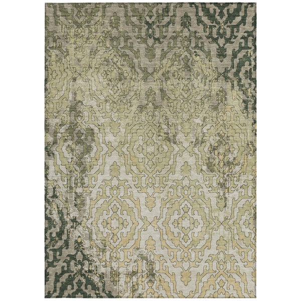 Homeroots 3' Artichoke Green And Beige Medallion Washable Area Rug For Indoor And Outdoor Spaces, Durable Design 3' X 5' Polyester 590112