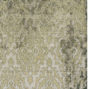 Homeroots 3' Artichoke Green And Beige Medallion Washable Area Rug For Indoor And Outdoor Spaces, Durable Design 3' X 5' Polyester 590112