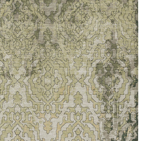 Homeroots 3' Artichoke Green And Beige Medallion Washable Area Rug For Indoor And Outdoor Spaces, Durable Design 3' X 5' Polyester 590112