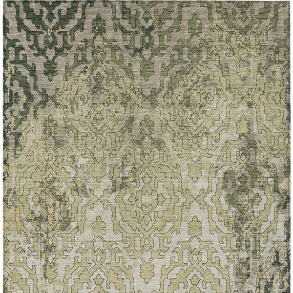 Homeroots 3' Artichoke Green And Beige Medallion Washable Area Rug For Indoor And Outdoor Spaces, Durable Design 5' X 8' Polyester 590113