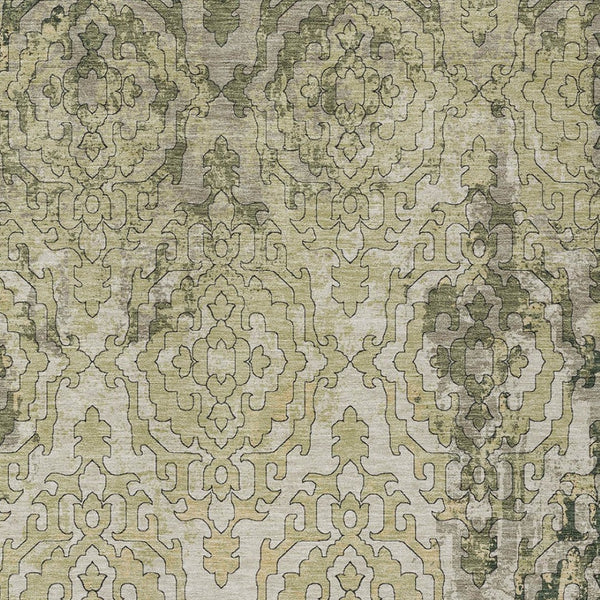 Homeroots 3' Artichoke Green And Beige Medallion Washable Area Rug For Indoor And Outdoor Spaces, Durable Design 5' X 8' Polyester 590113