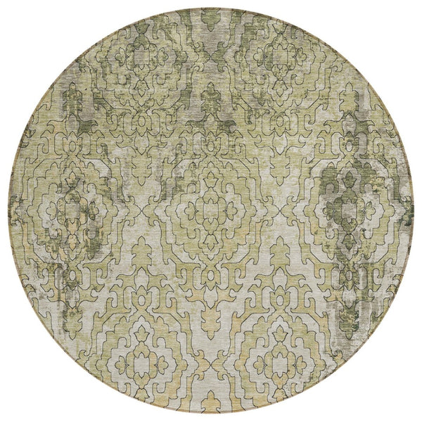 HomeRoots 5' Elegant Artichoke Green and Beige Medallion Washable Area Rug for Indoor and Outdoor Spaces 8' Round 590114