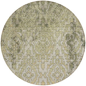 Homeroots 3' Artichoke Green And Beige Medallion Washable Area Rug For Indoor And Outdoor Spaces, Durable Design 8' Round Polyester 590114