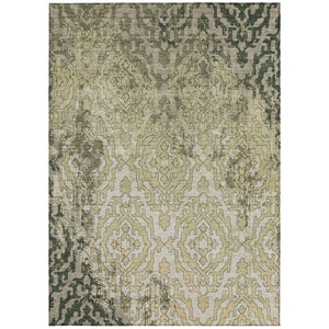 Homeroots 3' Artichoke Green And Beige Medallion Washable Area Rug For Indoor And Outdoor Spaces, Durable Design 8' X 10' Polyester 590115
