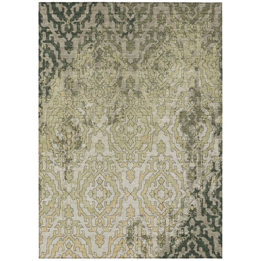 HomeRoots 9' Artichoke Green and Beige Medallion Washable Area Rug – Durable, Stylish for Indoor & Outdoor Spaces 9' X 12' 590116