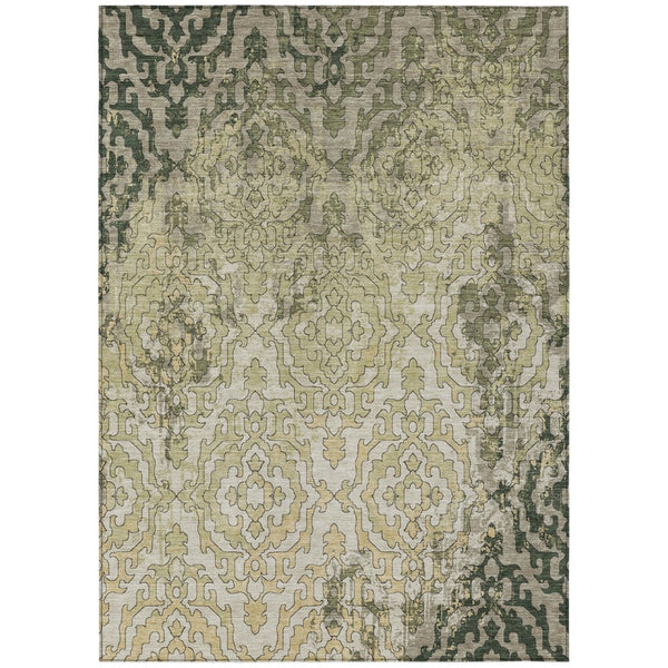HomeRoots 9' Artichoke Green and Beige Medallion Washable Area Rug – Durable, Stylish for Indoor & Outdoor Spaces 9' X 12' 590116