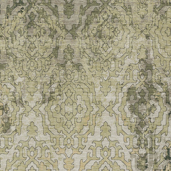 Homeroots 3' Artichoke Green And Beige Medallion Washable Area Rug For Indoor And Outdoor Spaces, Durable Design 9' X 12' Polyester 590116