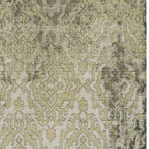 Homeroots 3' Artichoke Green And Beige Medallion Washable Area Rug For Indoor And Outdoor Spaces, Durable Design 10' X 14' Polyester 590117