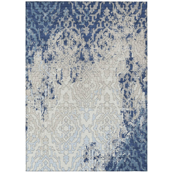 HomeRoots 5' Stylish Medallion Indoor Outdoor Area Rug in Navy, Beige & Sky Blue – Durable, Washable & Versatile 5' X 8' 590119
