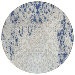 HomeRoots 5' Stylish Medallion Indoor Outdoor Area Rug in Navy, Beige & Sky Blue – Durable, Washable & Versatile 8' Round 590120