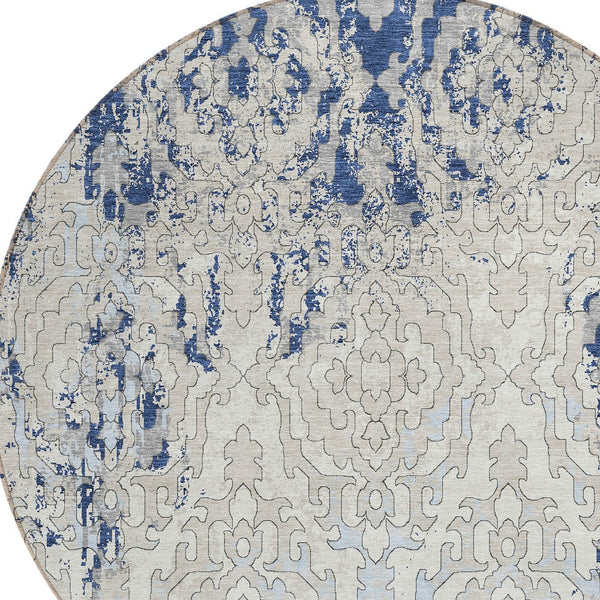 Homeroots 3' Artichoke Green And Beige Medallion Washable Area Rug For Indoor And Outdoor Spaces, Durable Design 8' Round Polyester 590120