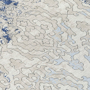 Homeroots 3' Artichoke Green And Beige Medallion Washable Area Rug For Indoor And Outdoor Spaces, Durable Design 8' Round Polyester 590120