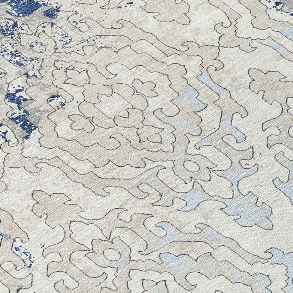 Homeroots 3' Artichoke Green And Beige Medallion Washable Area Rug For Indoor And Outdoor Spaces, Durable Design 8' Round Polyester 590120