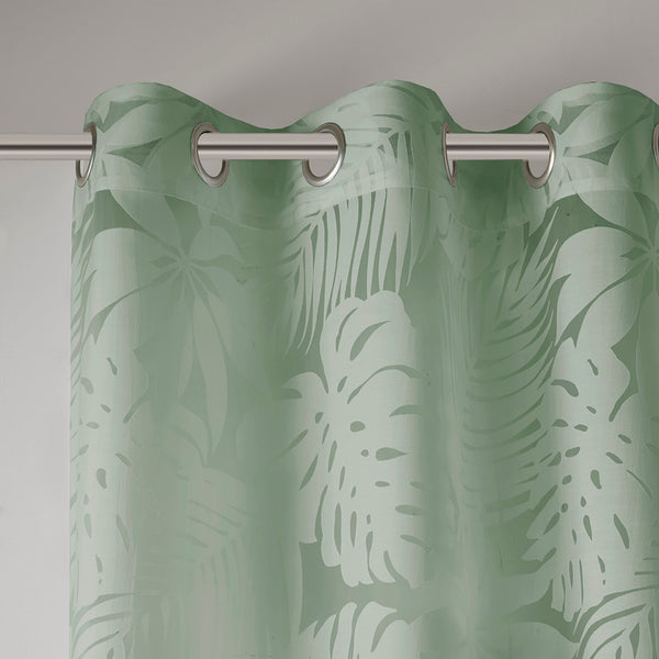 JLA Home Madison Park - Palm Leaf Burnout Window Sheer Curtain with Antique Silver Grommets, OEKO-TEX, Airy Coastal Style Sage Green MP40-8219