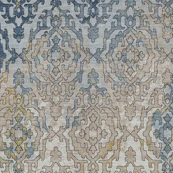 Homeroots 3' Artichoke Green And Beige Medallion Washable Area Rug For Indoor And Outdoor Spaces, Durable Design 3' X 5' Polyester 590124