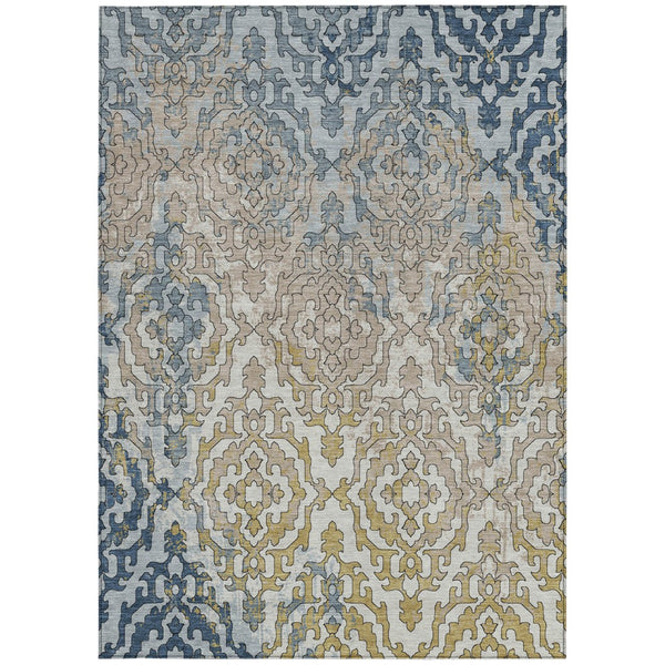 Homeroots 3' Artichoke Green And Beige Medallion Washable Area Rug For Indoor And Outdoor Spaces, Durable Design 5' X 8' Polyester 590125