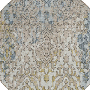 Homeroots 3' Artichoke Green And Beige Medallion Washable Area Rug For Indoor And Outdoor Spaces, Durable Design 8' Round Polyester 590126