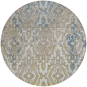 Homeroots 3' Artichoke Green And Beige Medallion Washable Area Rug For Indoor And Outdoor Spaces, Durable Design 8' Round Polyester 590126