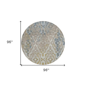 Homeroots 3' Artichoke Green And Beige Medallion Washable Area Rug For Indoor And Outdoor Spaces, Durable Design 8' Round Polyester 590126