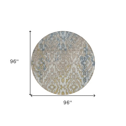 Homeroots 3' Artichoke Green And Beige Medallion Washable Area Rug For Indoor And Outdoor Spaces, Durable Design 8' Round Polyester 590126