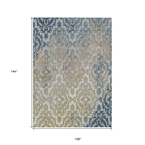 Homeroots 3' Artichoke Green And Beige Medallion Washable Area Rug For Indoor And Outdoor Spaces, Durable Design 9' X 12' Polyester 590128