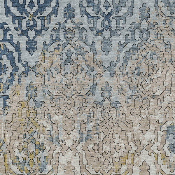 Homeroots 3' Artichoke Green And Beige Medallion Washable Area Rug For Indoor And Outdoor Spaces, Durable Design 9' X 12' Polyester 590128