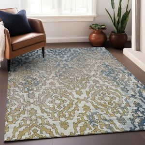 Homeroots 3' Artichoke Green And Beige Medallion Washable Area Rug For Indoor And Outdoor Spaces, Durable Design 9' X 12' Polyester 590128