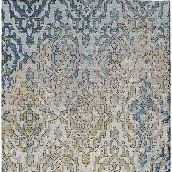 Homeroots 3' Artichoke Green And Beige Medallion Washable Area Rug For Indoor And Outdoor Spaces, Durable Design 10' X 14' Polyester 590129