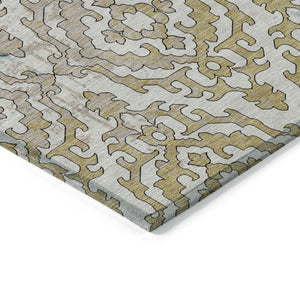 Homeroots 3' Artichoke Green And Beige Medallion Washable Area Rug For Indoor And Outdoor Spaces, Durable Design 10' X 14' Polyester 590129