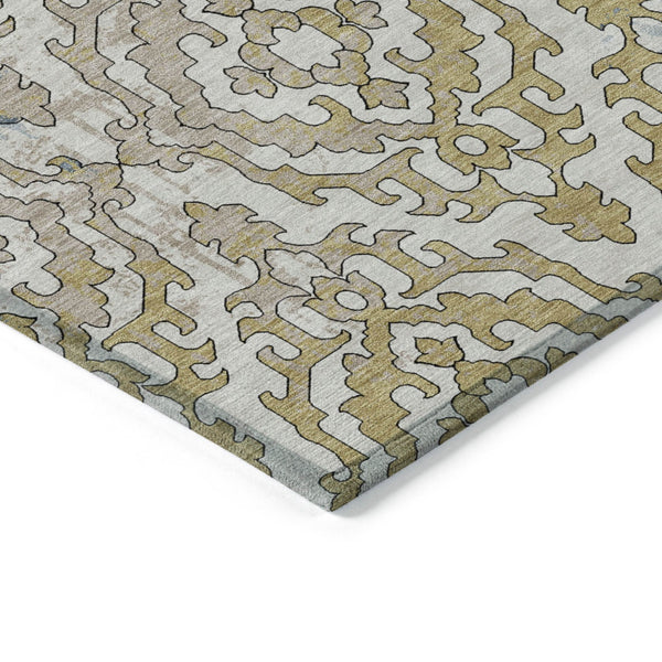 Homeroots 3' Artichoke Green And Beige Medallion Washable Area Rug For Indoor And Outdoor Spaces, Durable Design 10' X 14' Polyester 590129